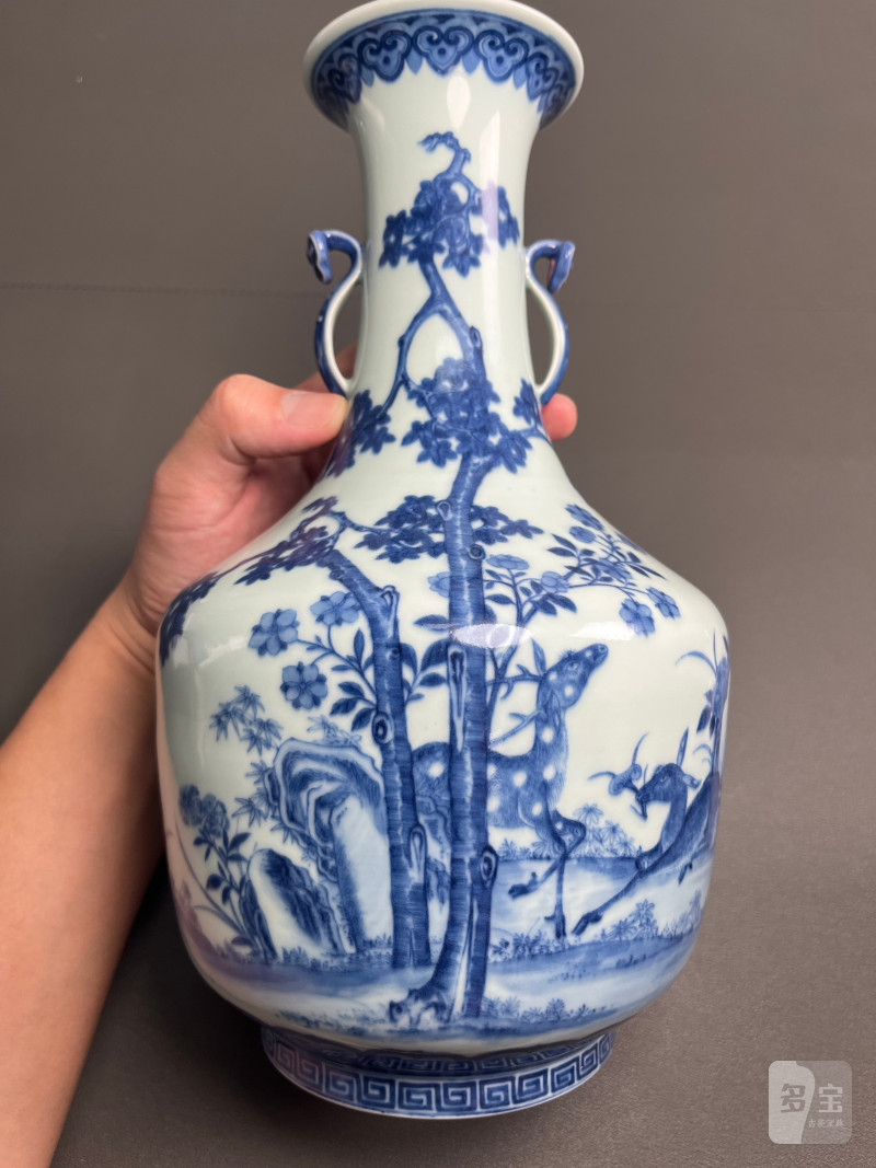 清道光  御制青花六合同春如意耳尊 - 图3
